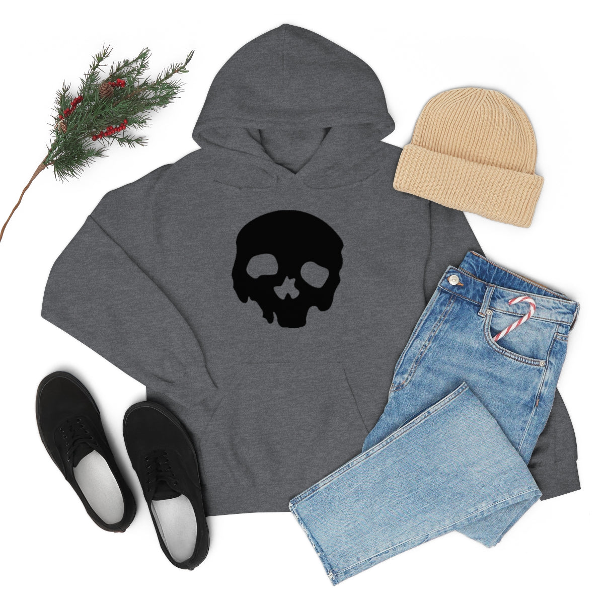 LUXE GOTH BASICS Black Skull Hoodie (Unisex)