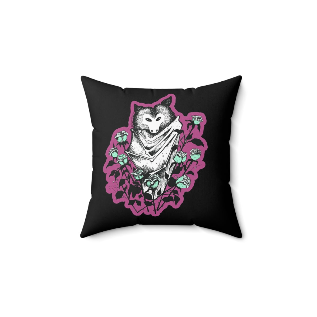 Illustrated Batty Throw Pillow (Purple) with Striped Backing