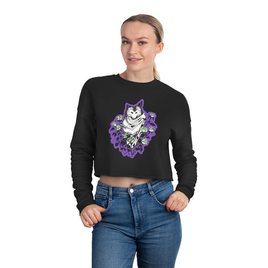 "Blue Batty " Illustration by Kelly Kresconko Cropped Sweatshirt