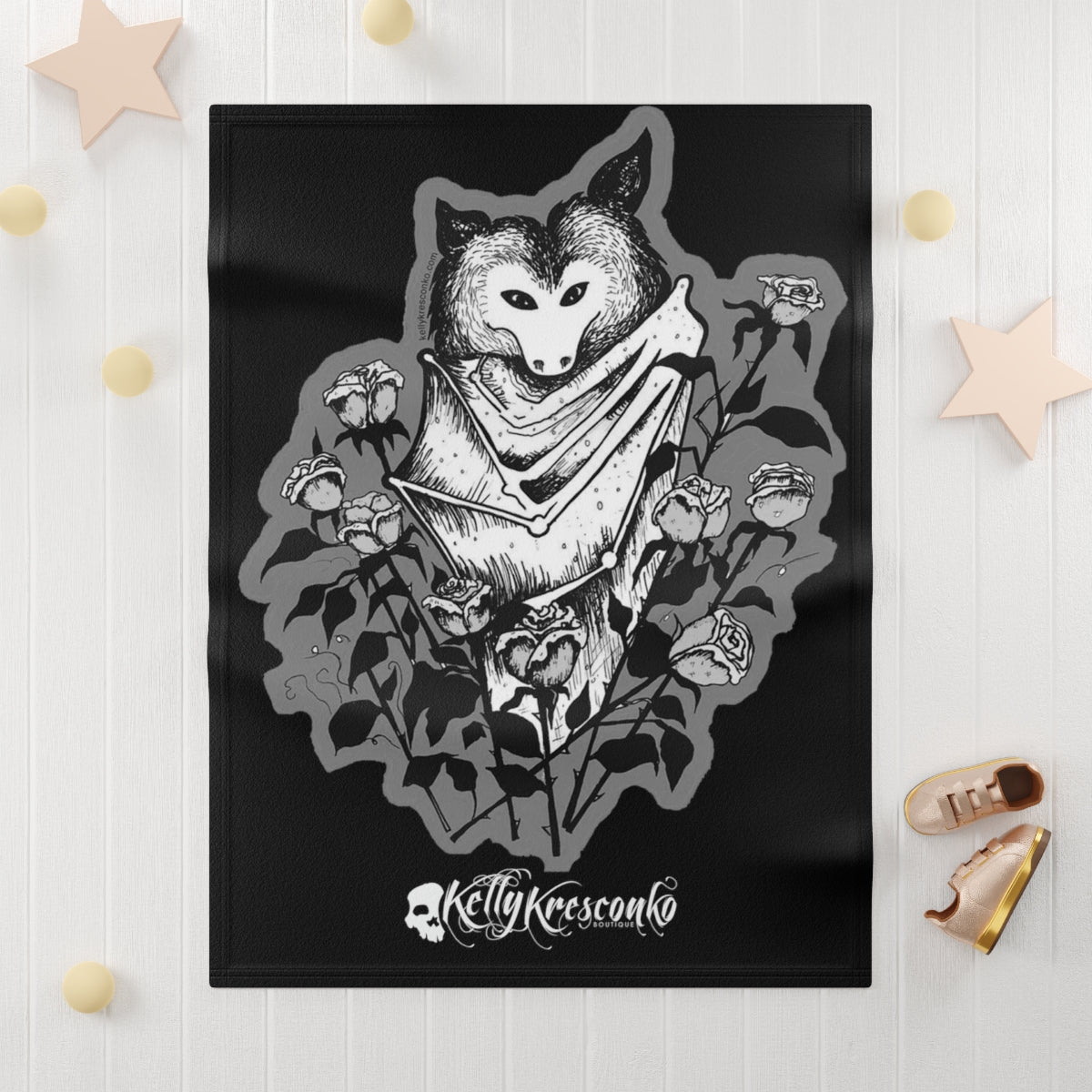 Soft Fleece Baby Blanket in Grayscale Batty