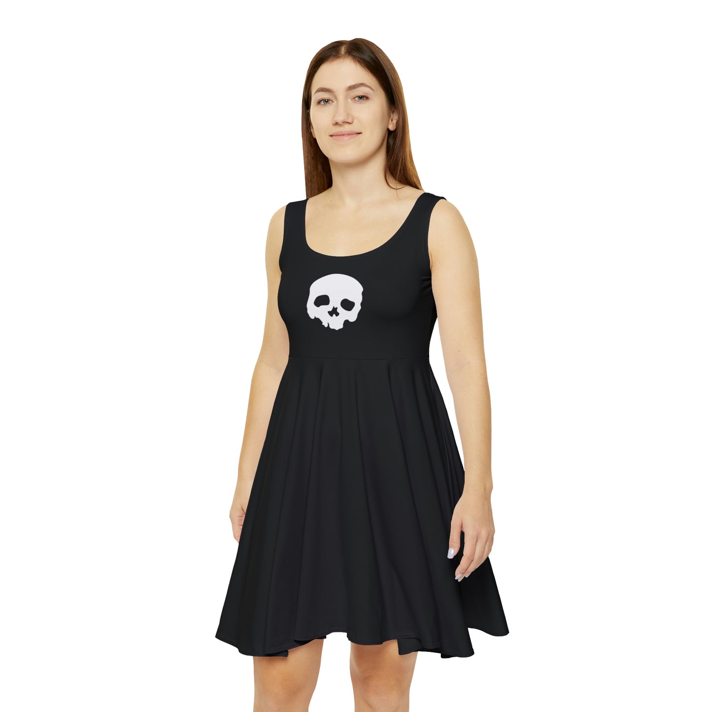 Super Soft Skater Dress- White Skull on Black