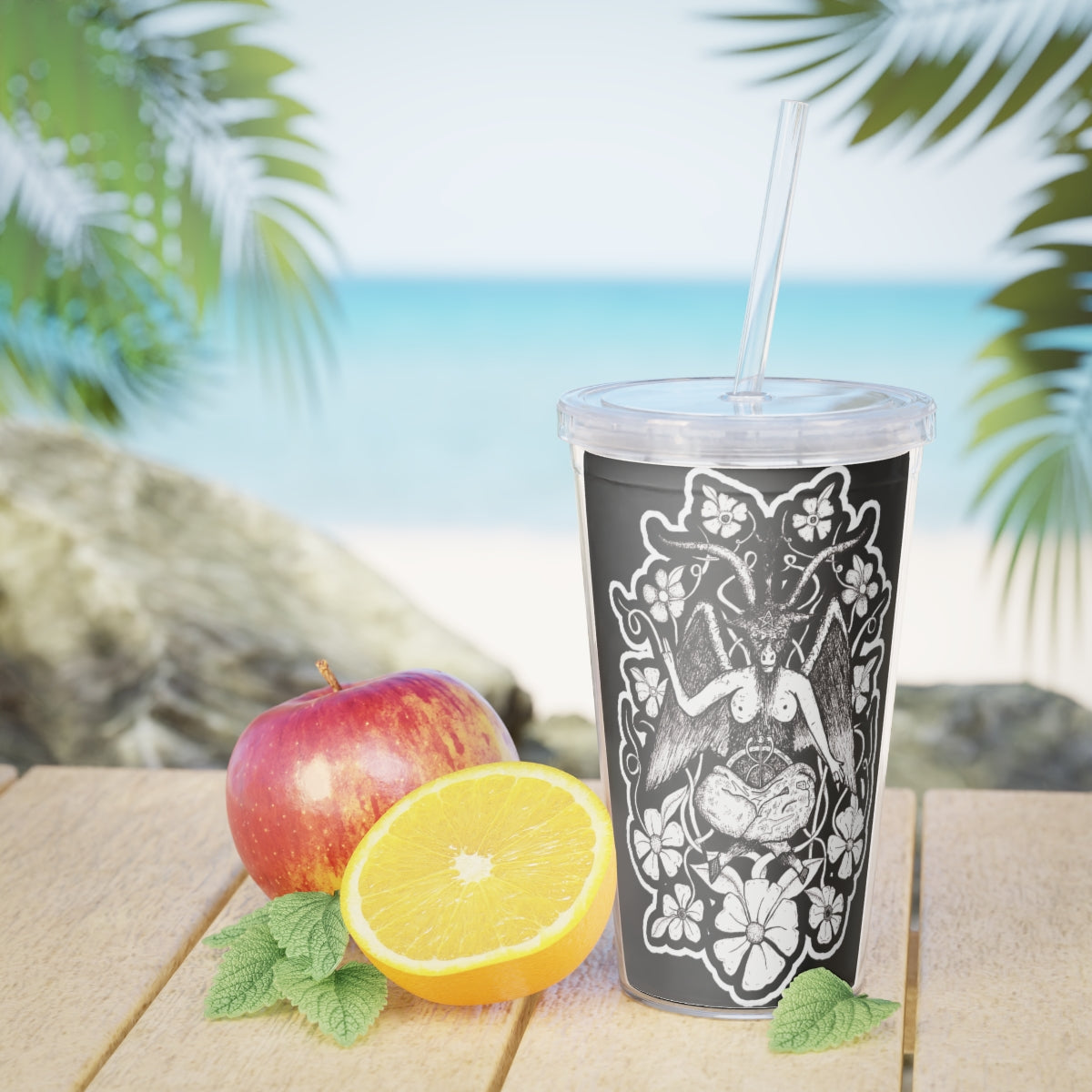 Baphomet Plastic Tumbler with Straw