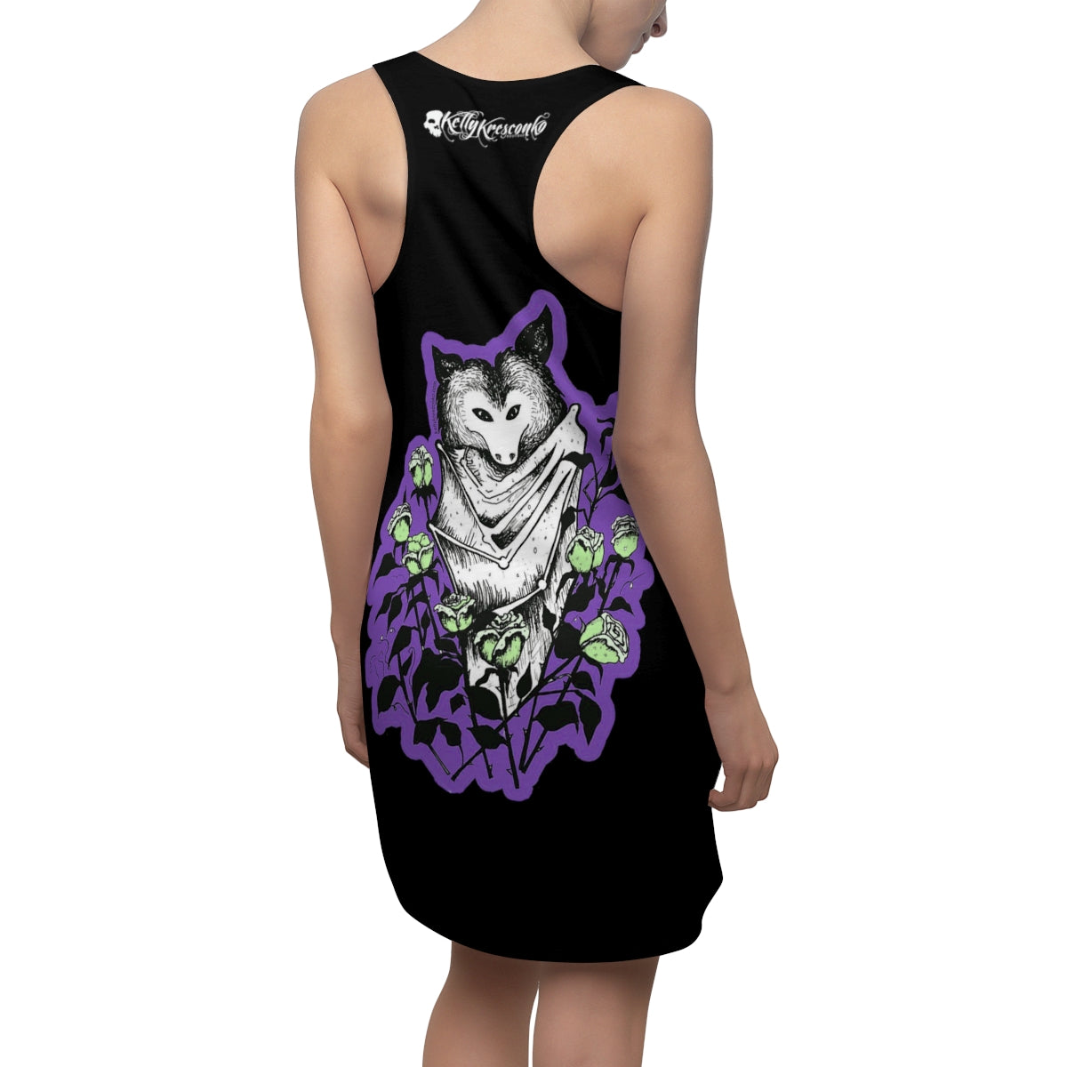 "Blue Batty" Illustration by Kelly Kresconko Racerback Dress