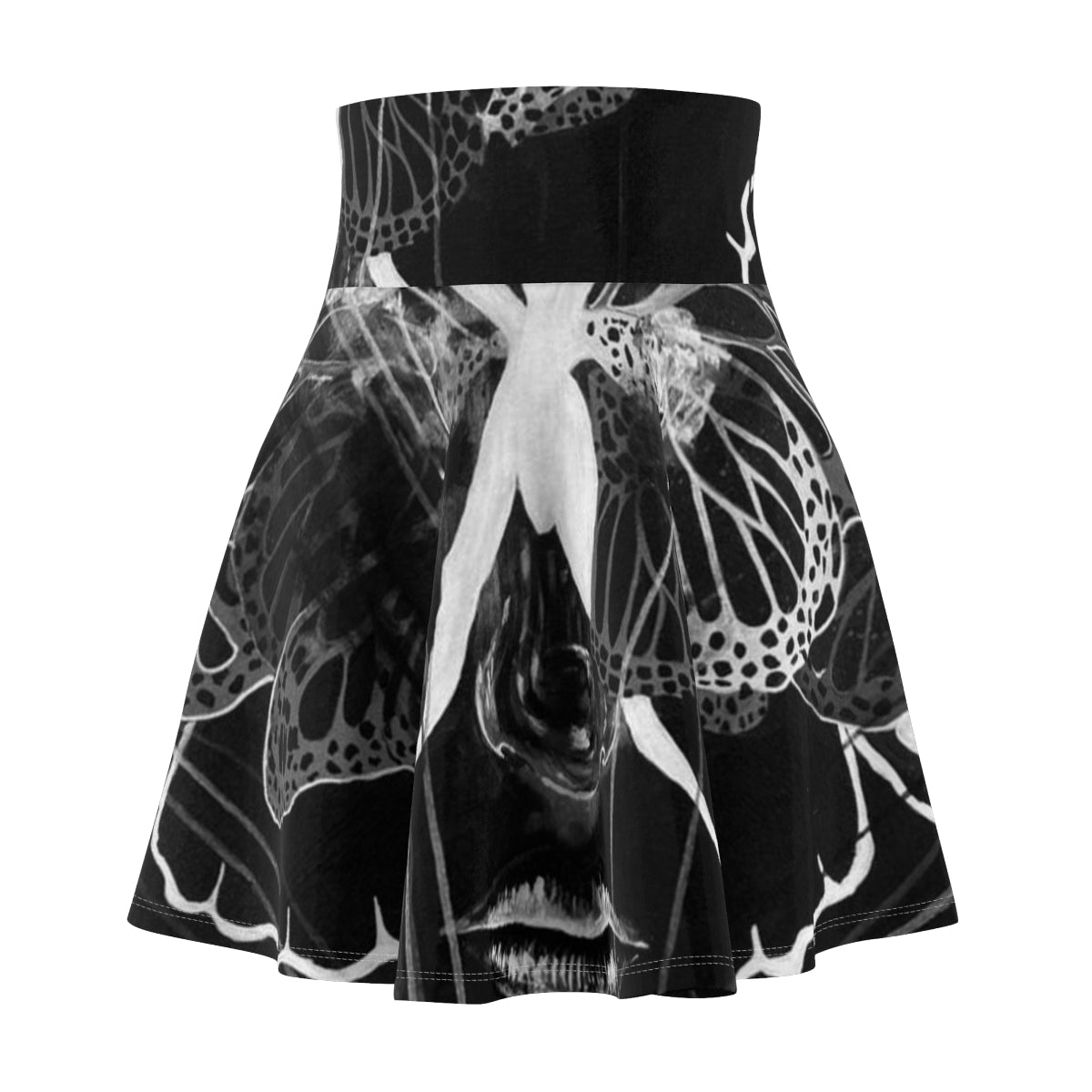 Black Butterfly Eyes Kelly Kresconko Skater Skirt