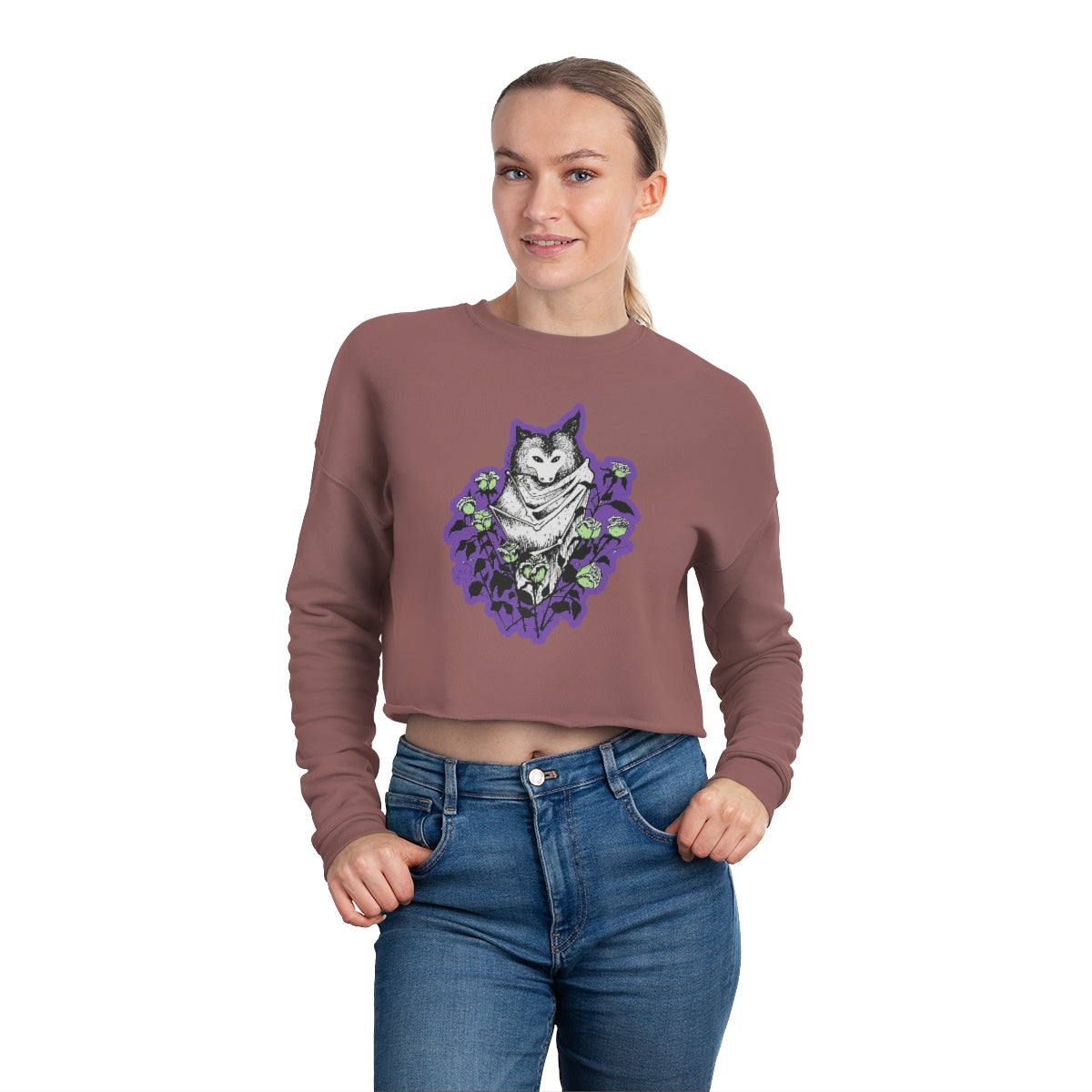 "Blue Batty " Illustration by Kelly Kresconko Cropped Sweatshirt