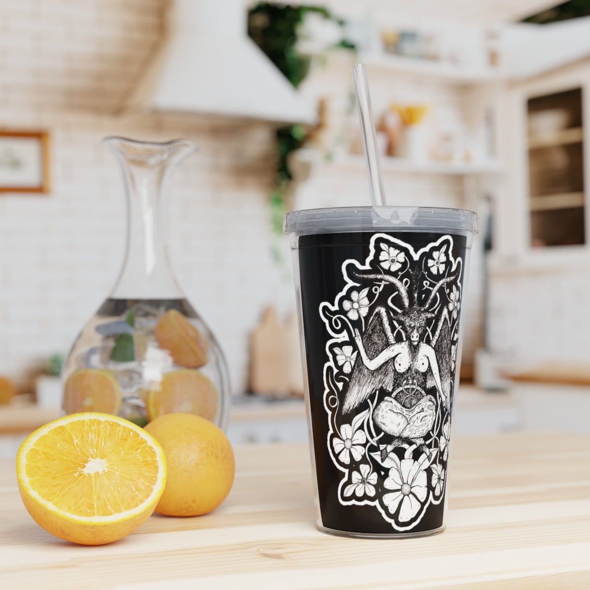 Baphomet Plastic Tumbler with Straw