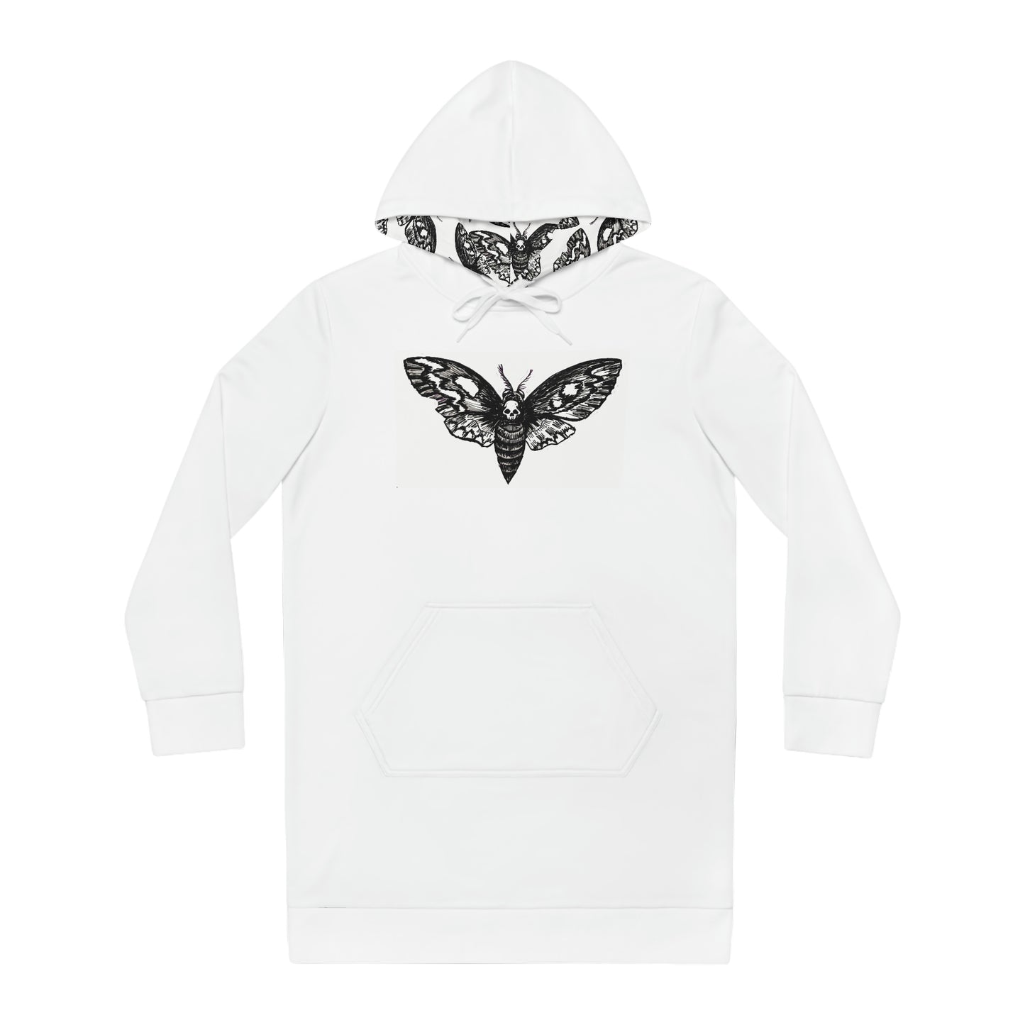 Death Moth Hoodie Dress with Patterned Hood Lining