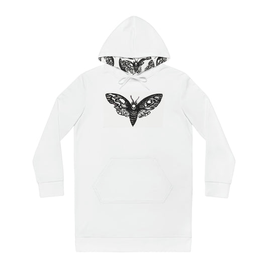Death Moth Hoodie Dress with Patterned Hood Lining