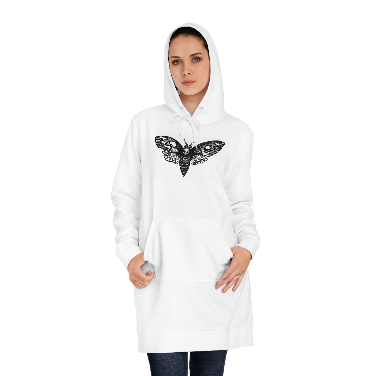 Death Moth Hoodie Dress with Patterned Hood Lining