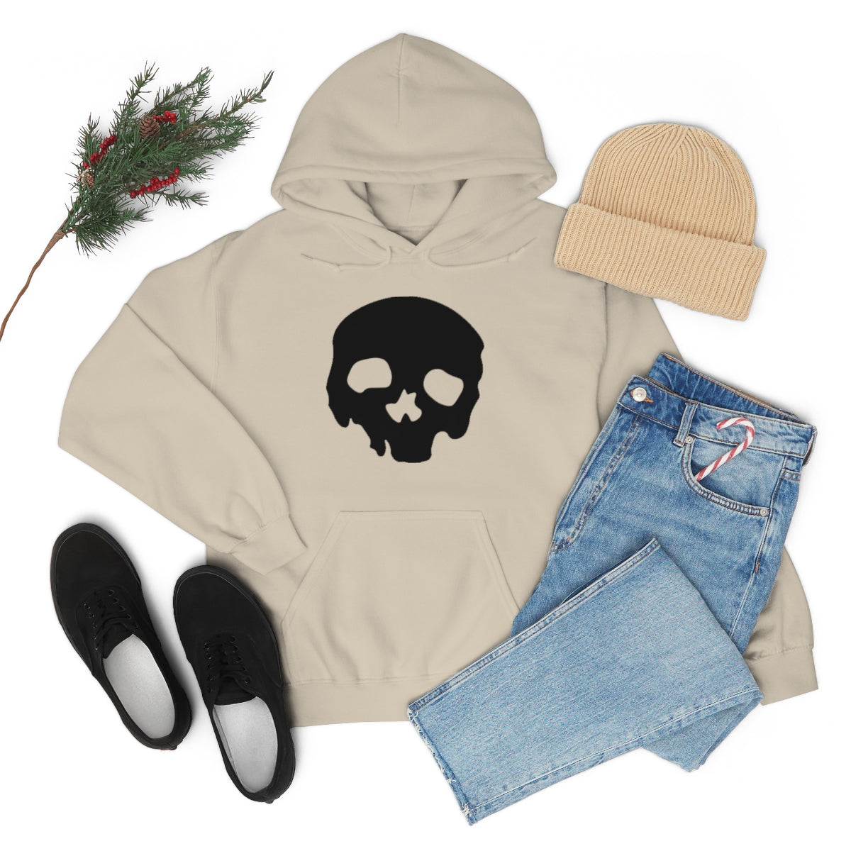 LUXE GOTH BASICS Black Skull Hoodie (Unisex)