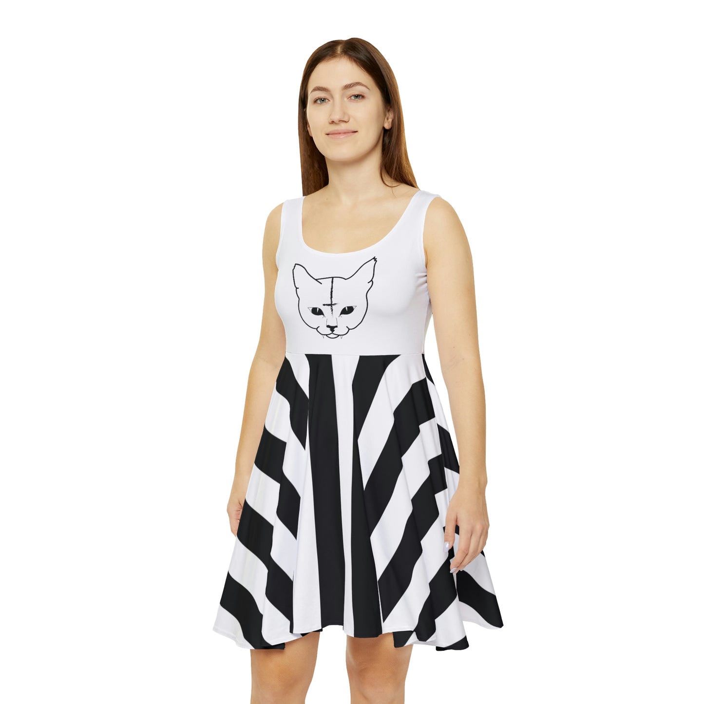Hell Cat with Stripes Flowy Midi Dress