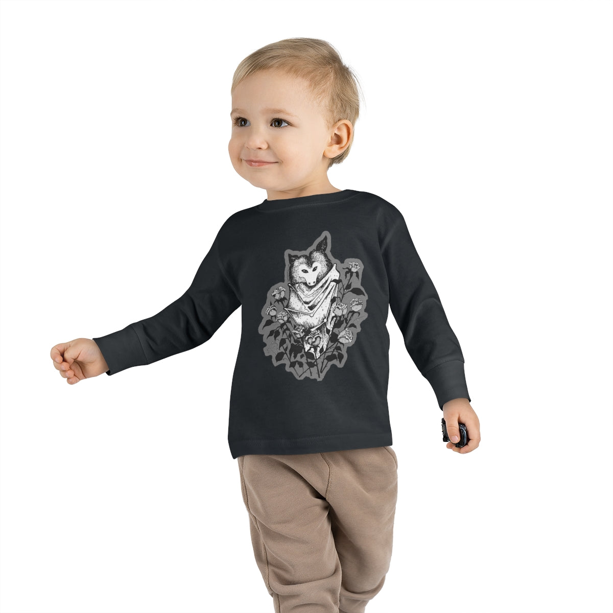 Batty Toddler Long Sleeve Tee (Grayscale)
