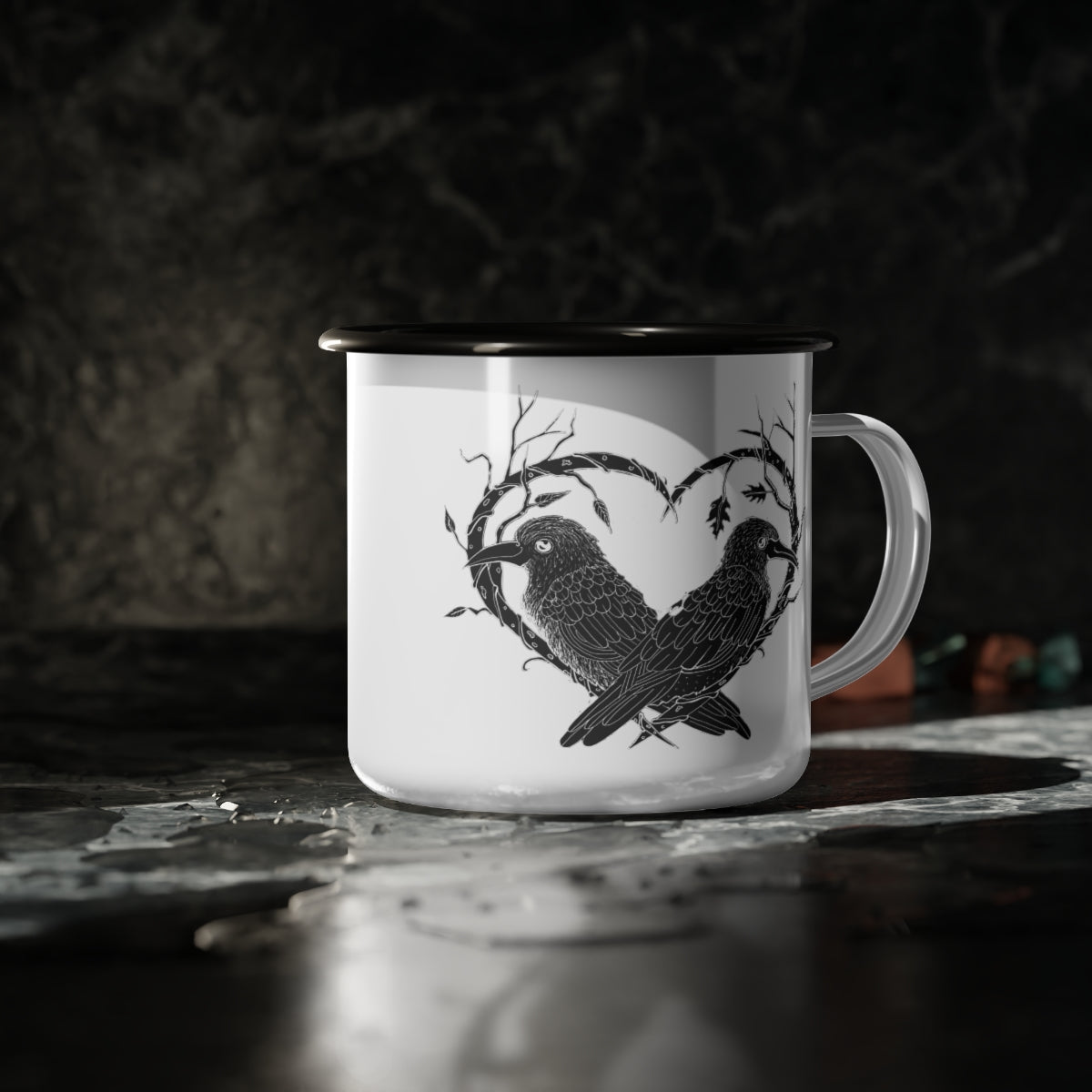 Odin's Ravens White Enamel Camp Cup