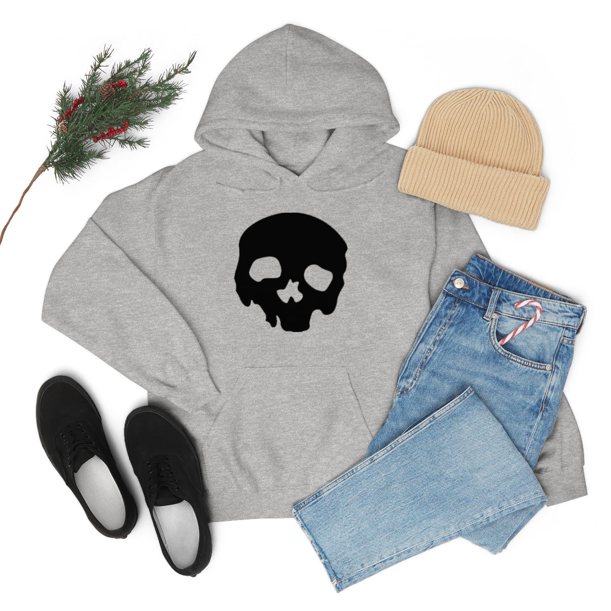LUXE GOTH BASICS Black Skull Hoodie (Unisex)
