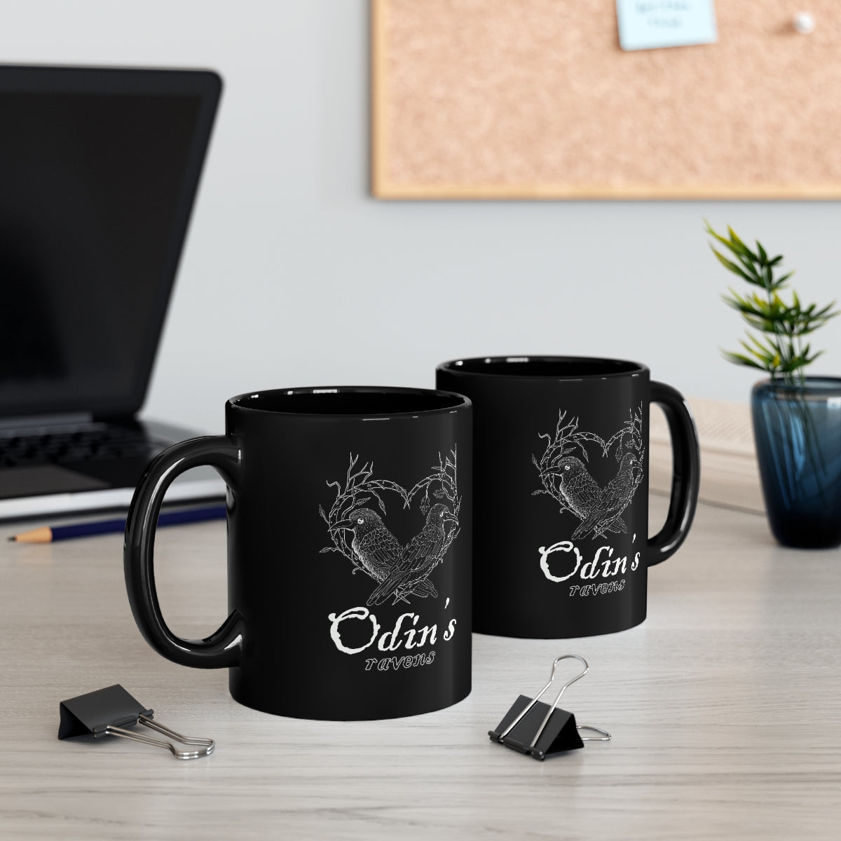 Odin's Ravens with Text11oz Black Mug