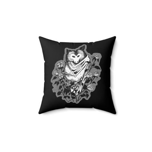 Illustrated Batty Pillow with Striped Backing