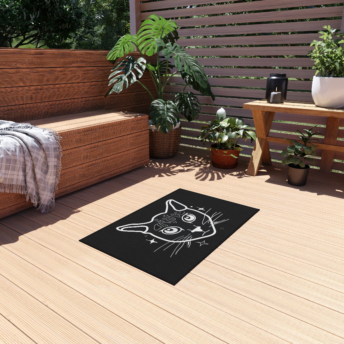 Black Kitty Outdoor Rug