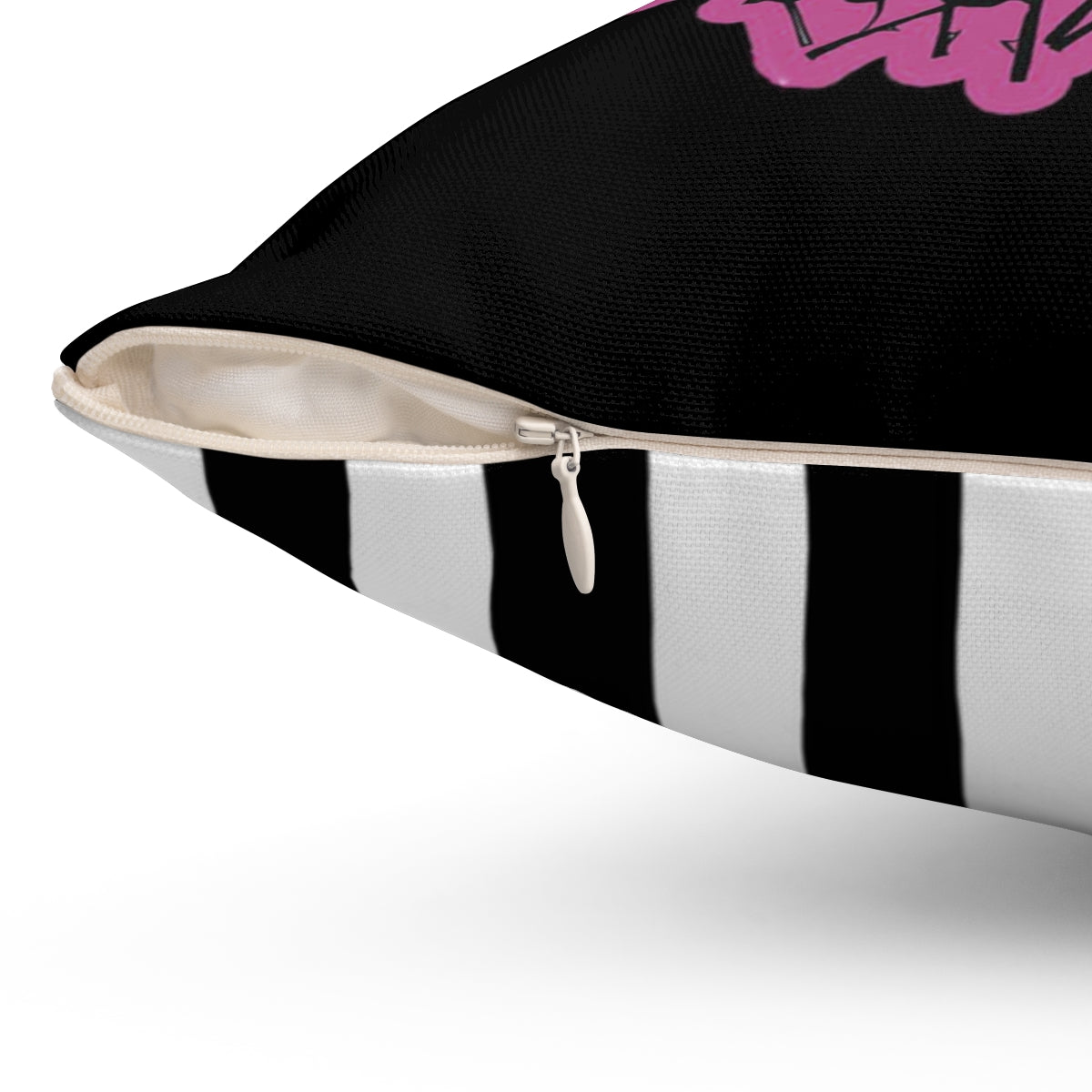 Illustrated Batty Throw Pillow (Purple) with Striped Backing