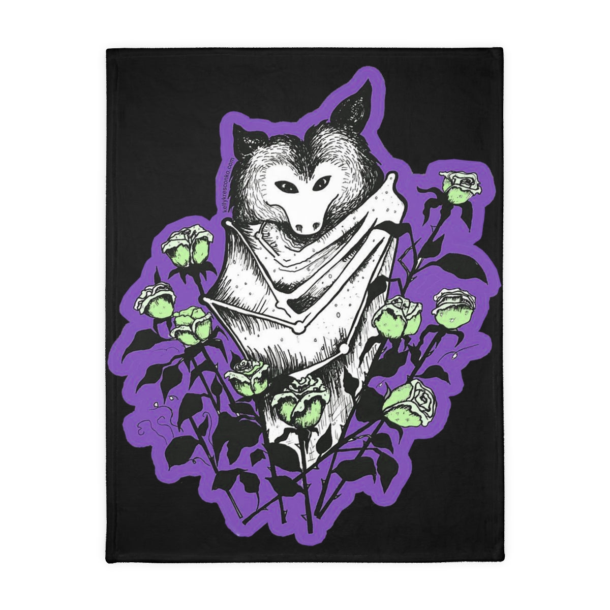 Blue Batty Velveteen Minky Blanket (Two-sided print)