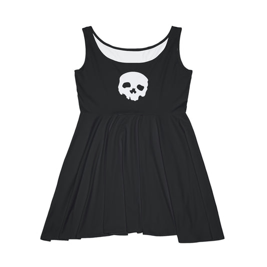 Super Soft Skater Dress- White Skull on Black