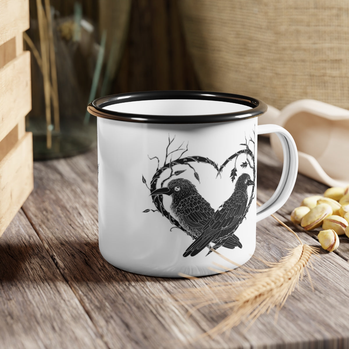 Odin's Ravens White Enamel Camp Cup