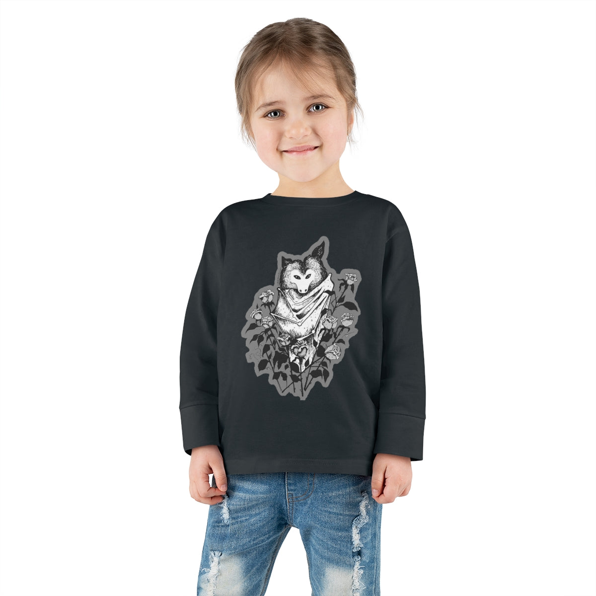 Batty Toddler Long Sleeve Tee (Grayscale)