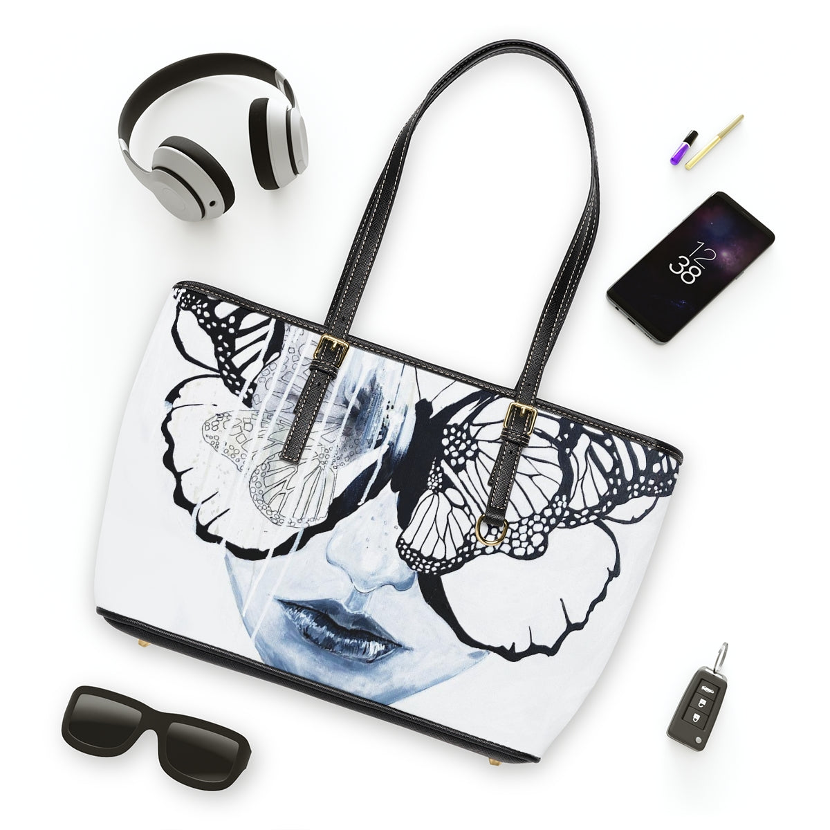 "Butterfly Eyes" Painting by Kelly Kresconko PU Leather Shoulder Bag