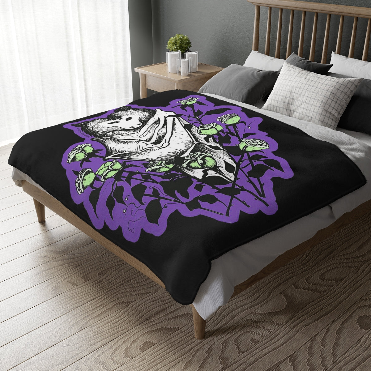 Blue Batty Velveteen Minky Blanket (Two-sided print)