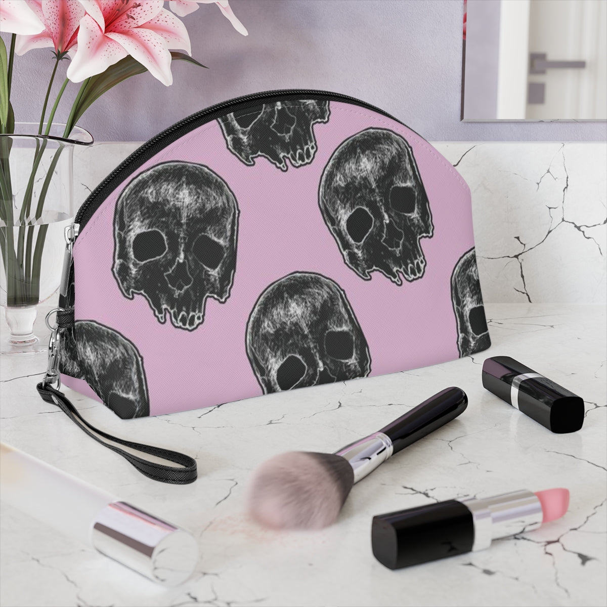 Pink Skull Makeup Bag