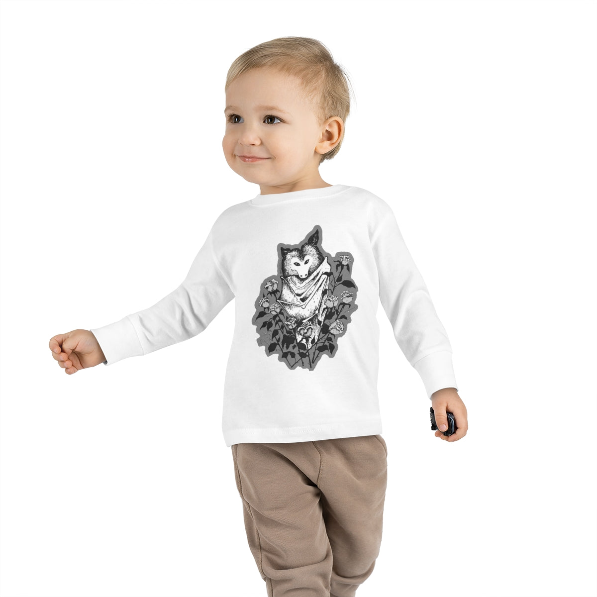 Batty Toddler Long Sleeve Tee (Grayscale)
